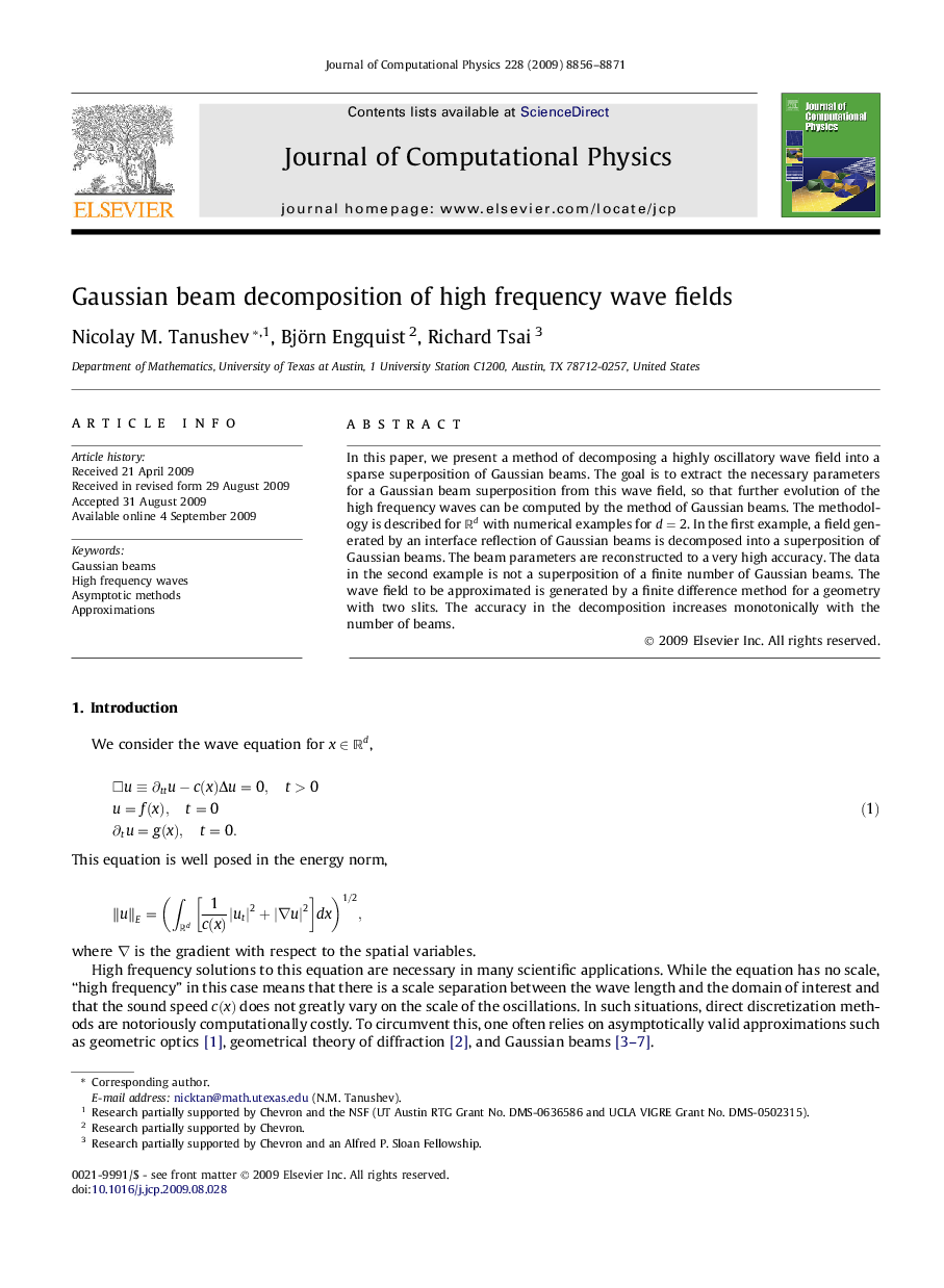 Gaussian beam decomposition of high frequency wave fields