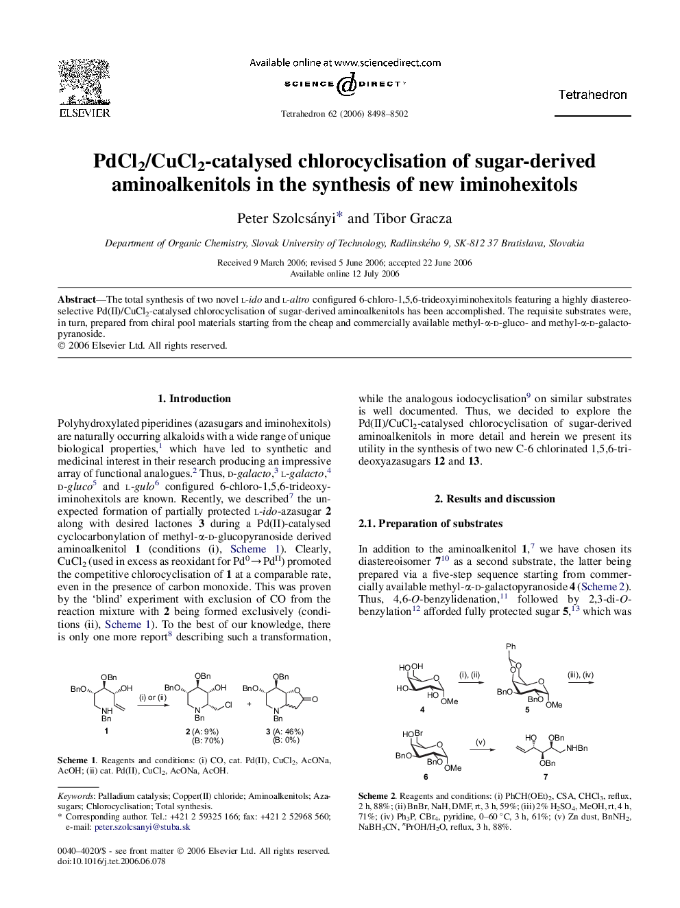 PdCl2/CuCl2-catalysed chlorocyclisation of sugar-derived aminoalkenitols in the synthesis of new iminohexitols