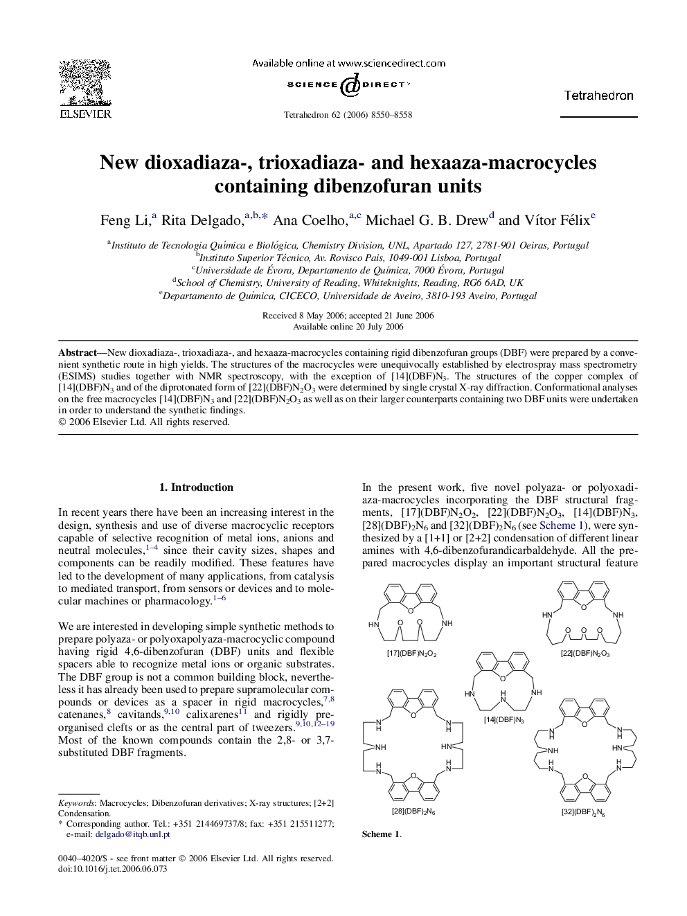 عکس صفحه اول مقاله: New dioxadiaza-, trioxadiaza- and hexaaza-macrocycles containing dibenzofuran units New dioxadiaza-, trioxadiaza- and hexaaza-macrocycles containing dibenzofuran units