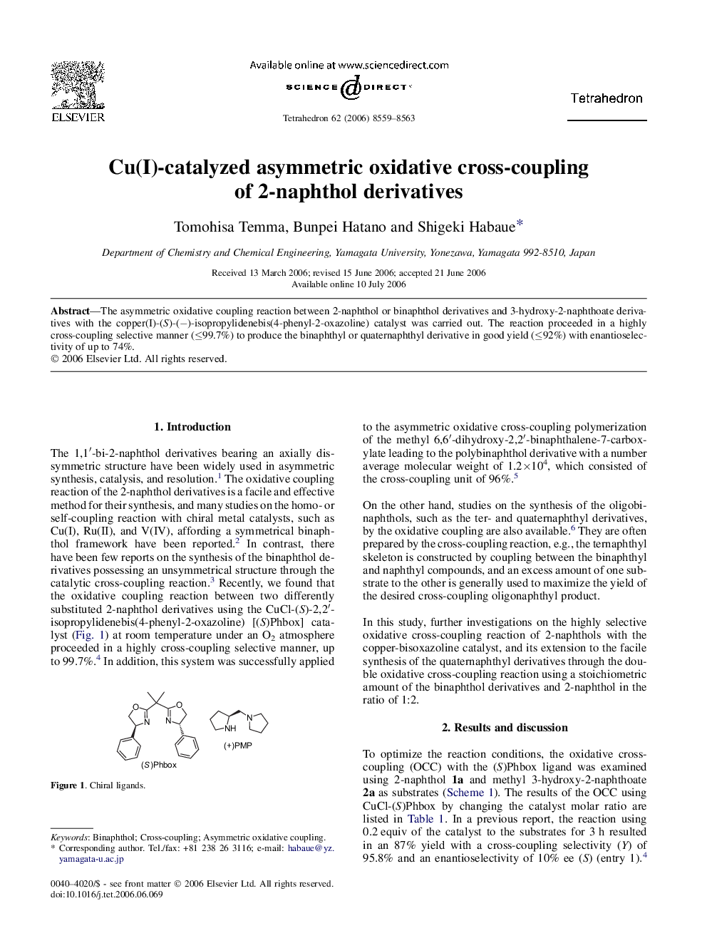 Cu(I)-catalyzed asymmetric oxidative cross-coupling of 2-naphthol derivatives