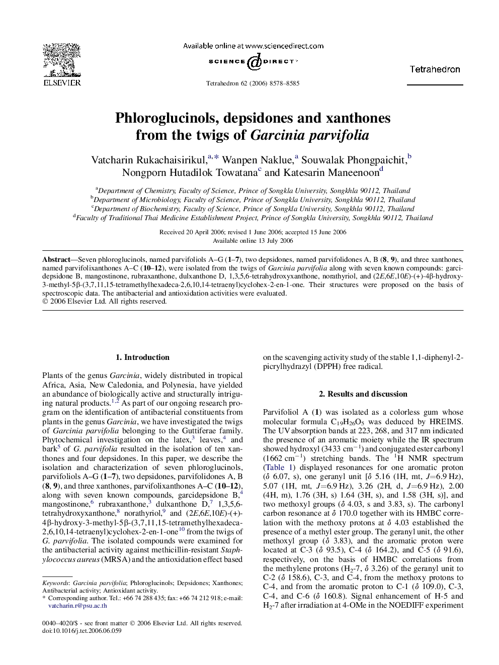 Phloroglucinols, depsidones and xanthones from the twigs of Garcinia parvifolia