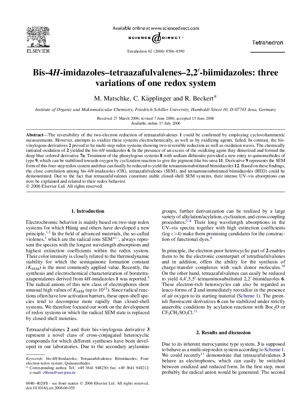 عکس صفحه اول مقاله: Bis-4H-imidazoles-tetraazafulvalenes-2,2â²-biimidazoles: three variations of one redox system Bis-4H-imidazoles-tetraazafulvalenes-2,2â²-biimidazoles: three variations of one redox system