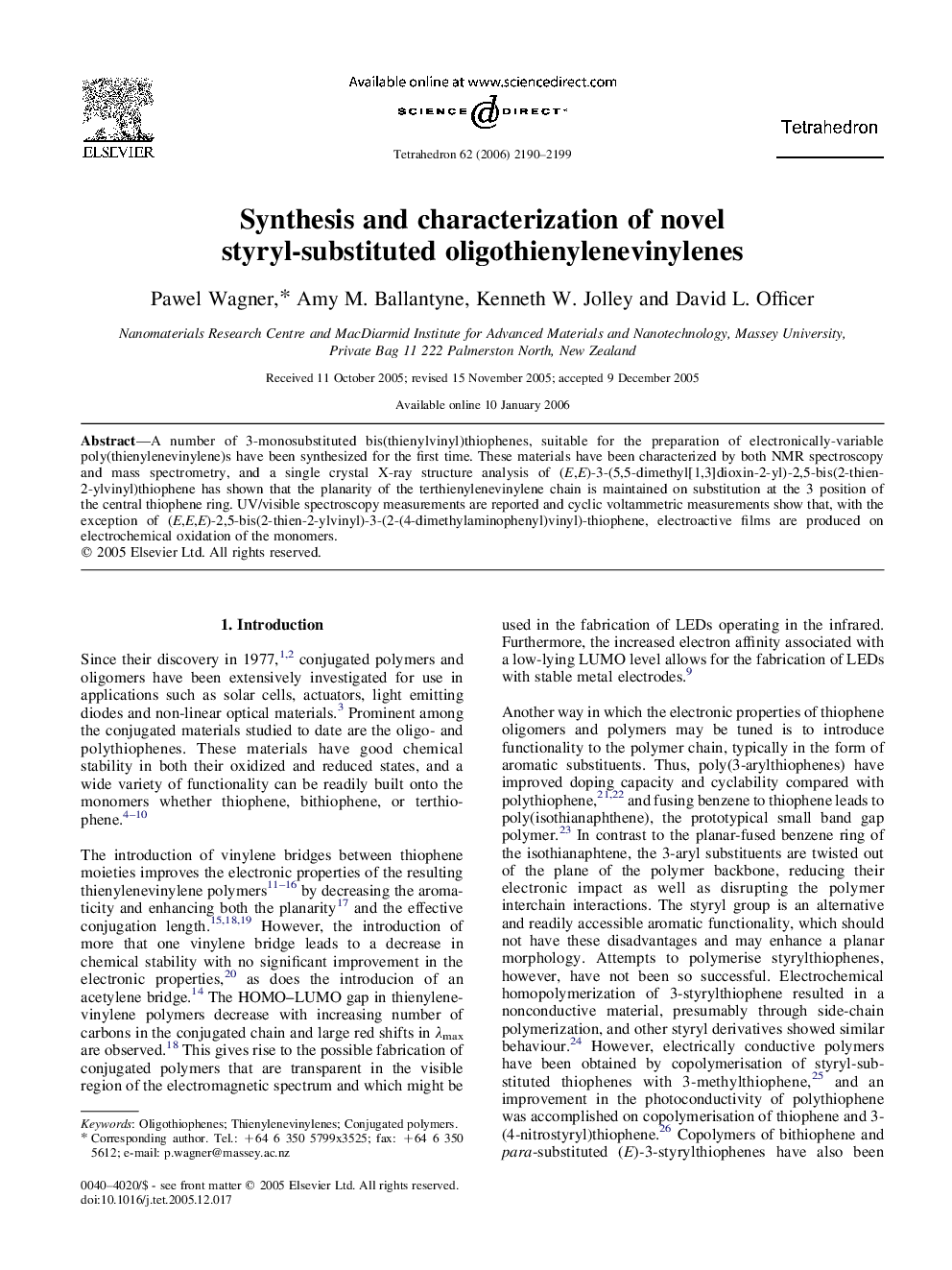 Synthesis and characterization of novel styryl-substituted oligothienylenevinylenes