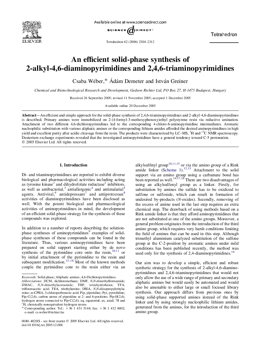 An efficient solid-phase synthesis of 2-alkyl-4,6-diaminopyrimidines and 2,4,6-triaminopyrimidines