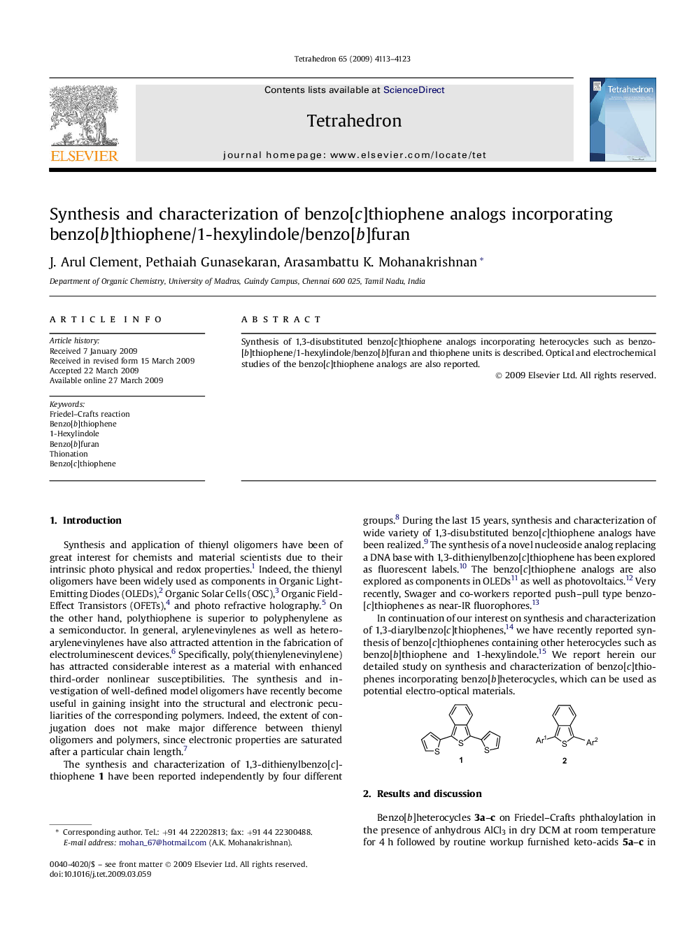 Synthesis and characterization of benzo[c]thiophene analogs incorporating benzo[b]thiophene/1-hexylindole/benzo[b]furan