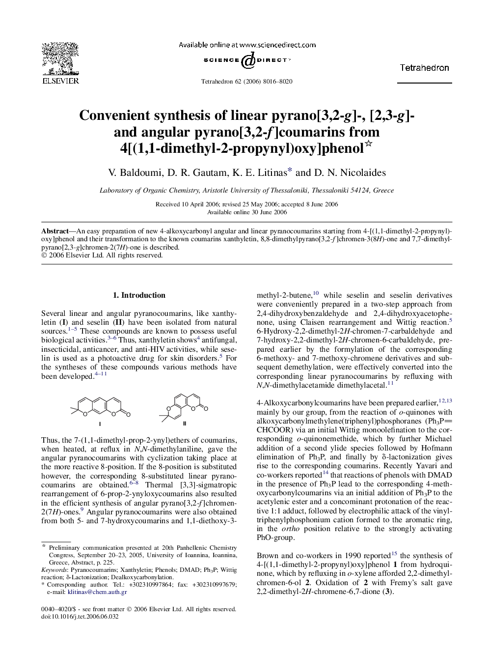 Convenient synthesis of linear pyrano[3,2-g]-, [2,3-g]- and angular pyrano[3,2-f]coumarins from 4[(1,1-dimethyl-2-propynyl)oxy]phenol