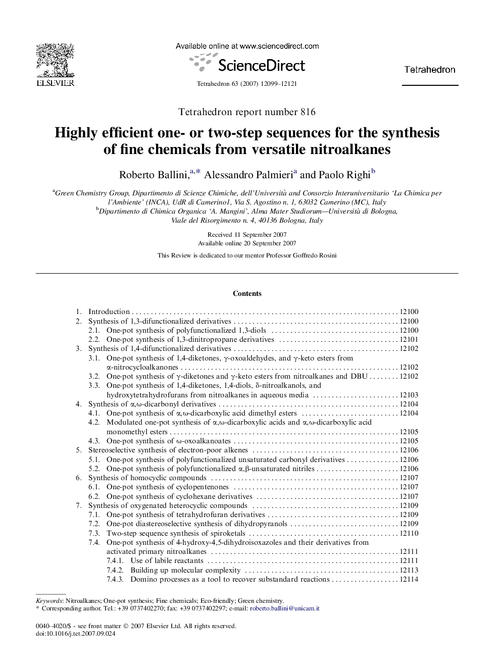 Highly efficient one- or two-step sequences for the synthesis of fine chemicals from versatile nitroalkanes