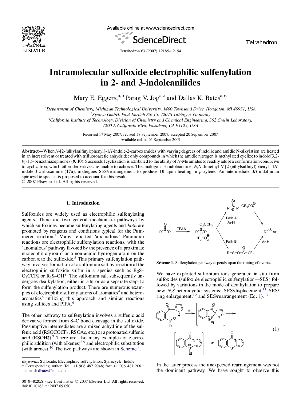 Intramolecular sulfoxide electrophilic sulfenylation in 2- and 3-indoleanilides