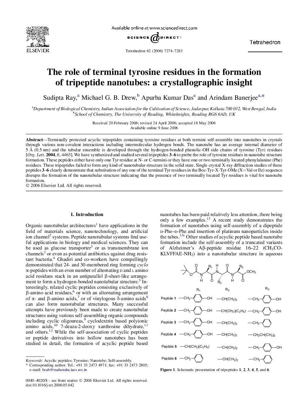 The role of terminal tyrosine residues in the formation of tripeptide nanotubes: a crystallographic insight