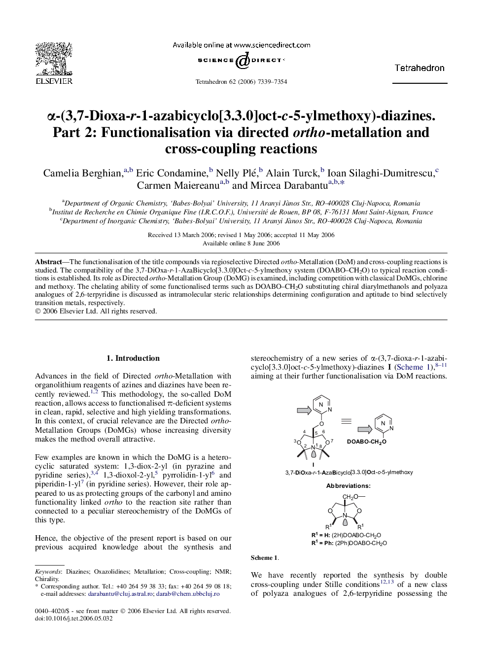 Î±-(3,7-Dioxa-r-1-azabicyclo[3.3.0]oct-c-5-ylmethoxy)-diazines. Part 2: Functionalisation via directed ortho-metallation and cross-coupling reactions