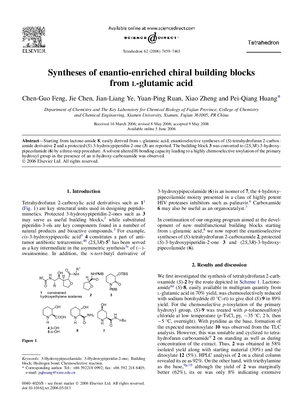 Syntheses of enantio-enriched chiral building blocks from l-glutamic acid