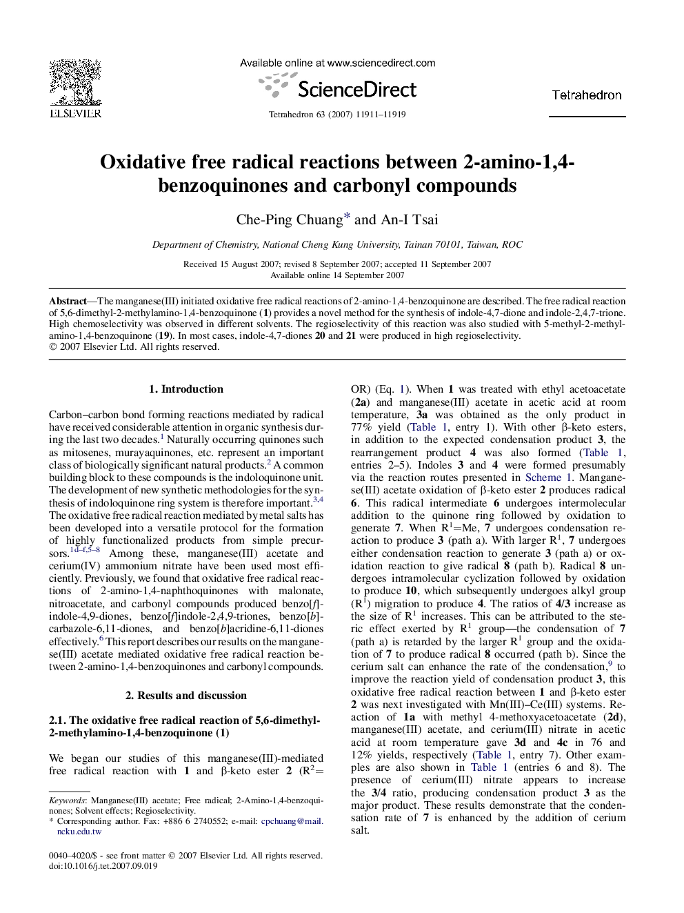 Oxidative free radical reactions between 2-amino-1,4-benzoquinones and carbonyl compounds