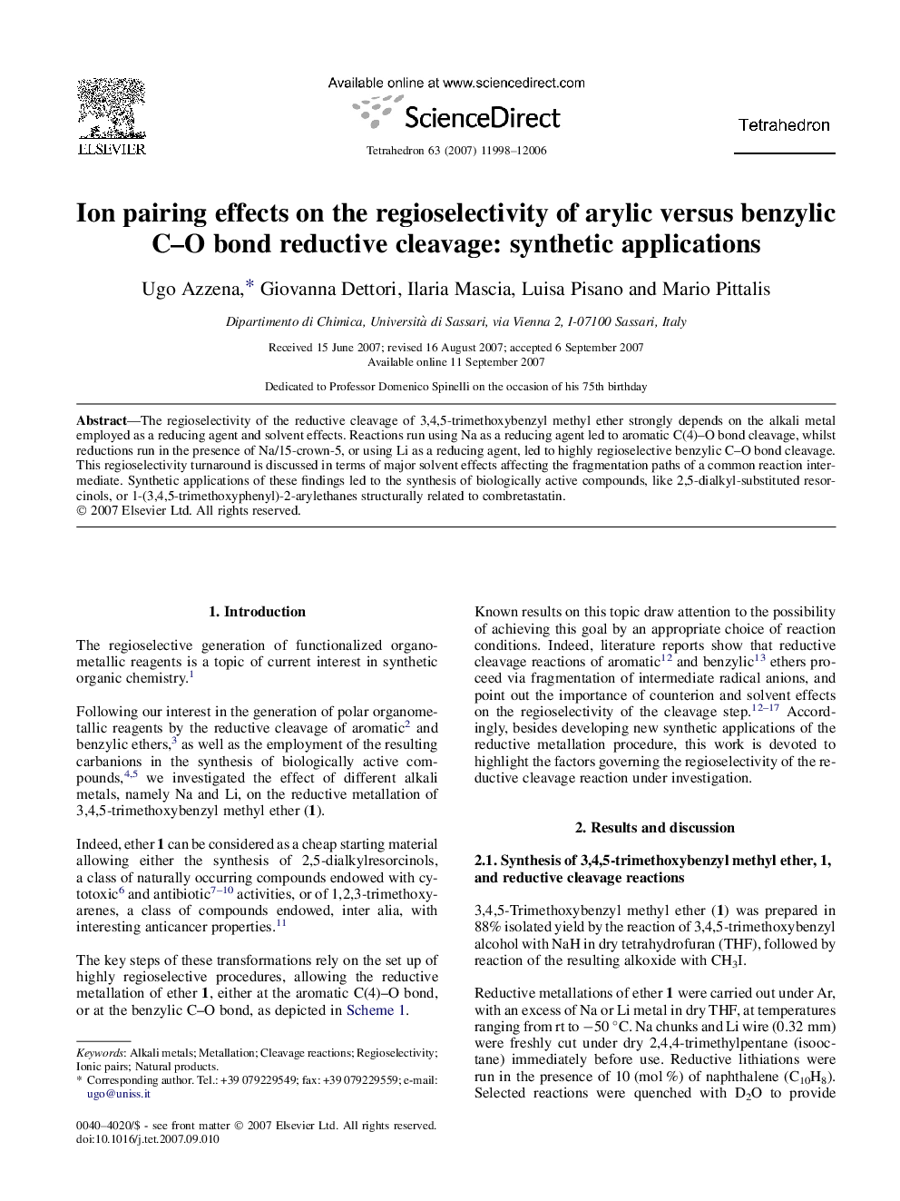 Ion pairing effects on the regioselectivity of arylic versus benzylic C-O bond reductive cleavage: synthetic applications