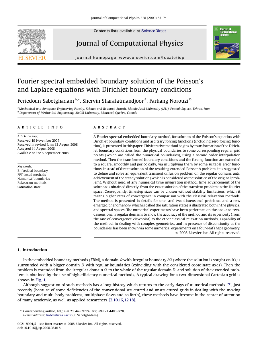 Fourier spectral embedded boundary solution of the Poisson’s and Laplace equations with Dirichlet boundary conditions