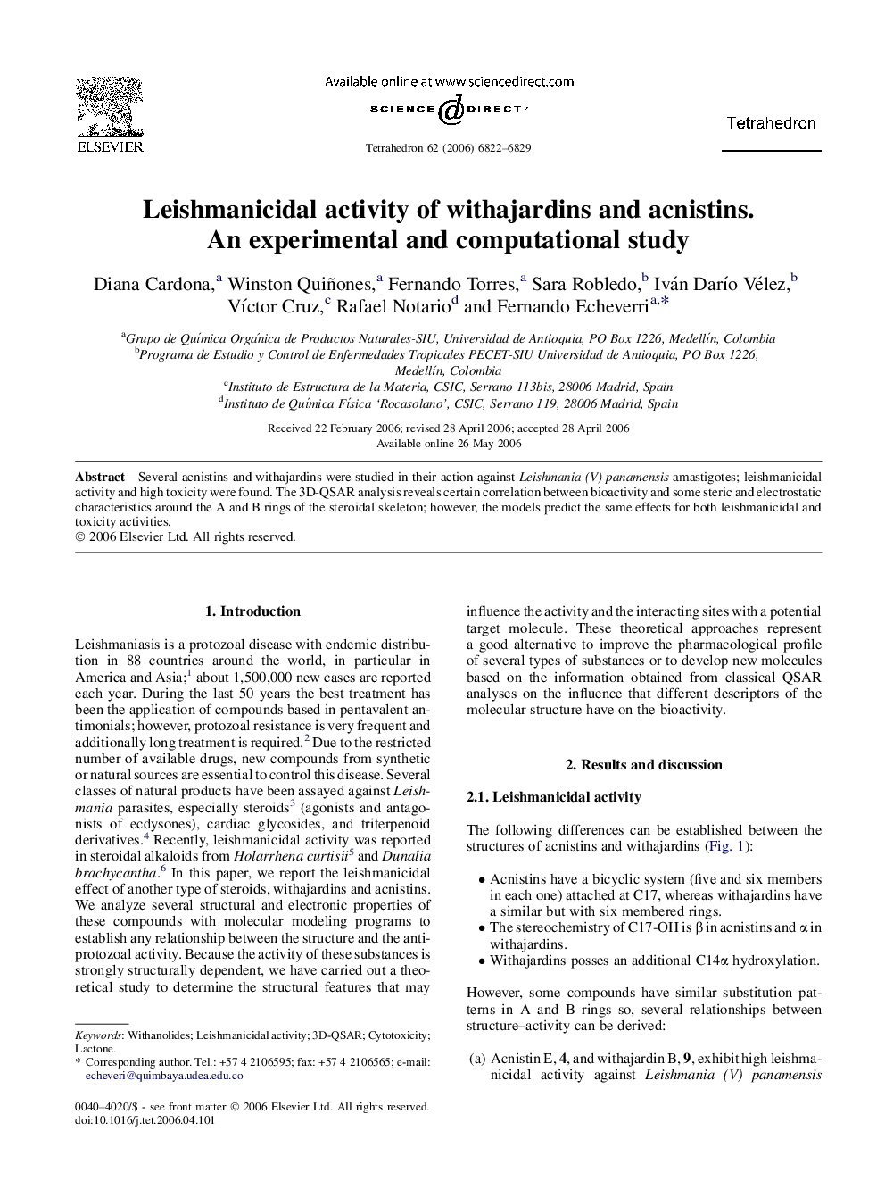 Leishmanicidal activity of withajardins and acnistins. An experimental and computational study