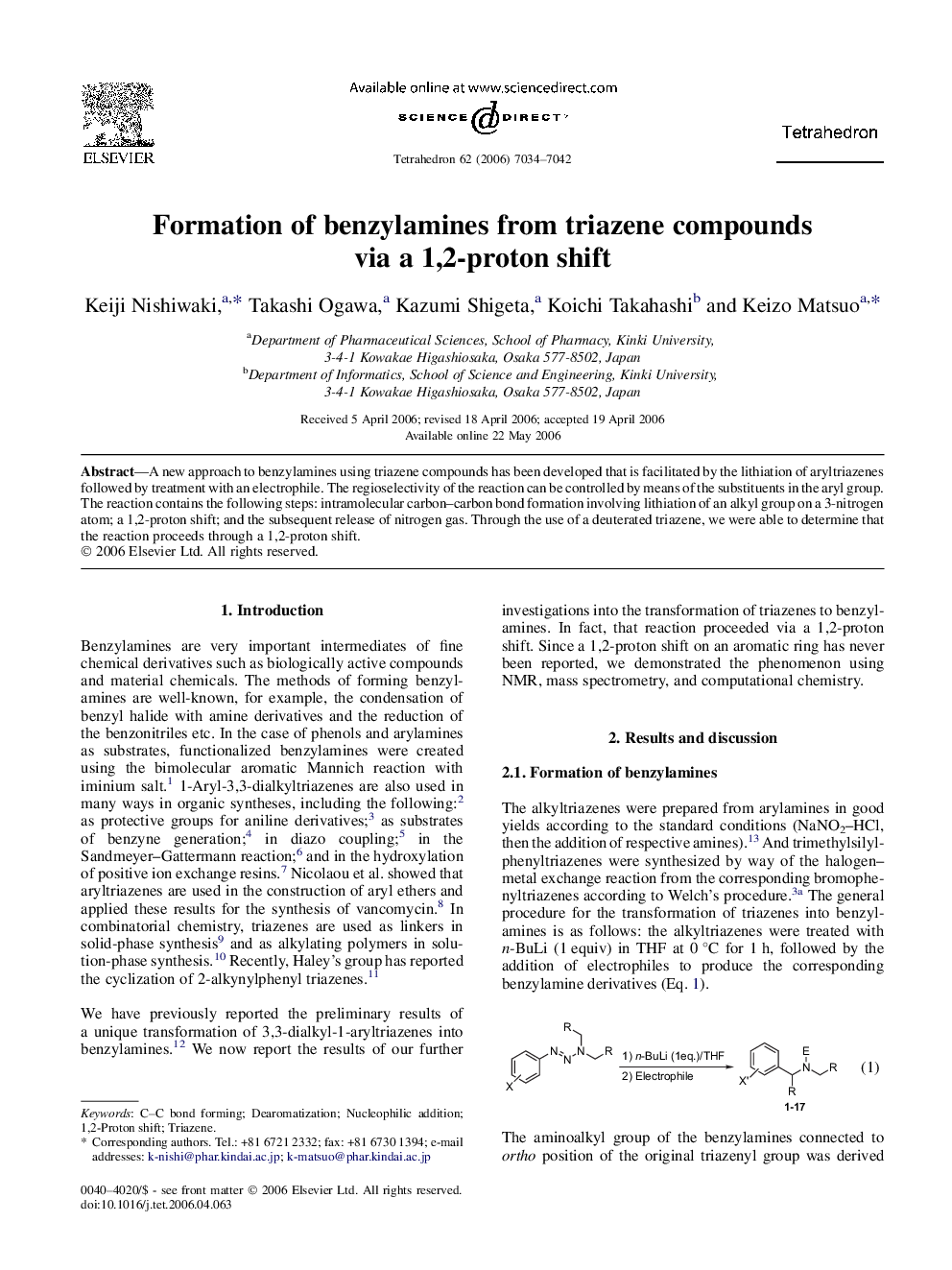 Formation of benzylamines from triazene compounds via a 1,2-proton shift