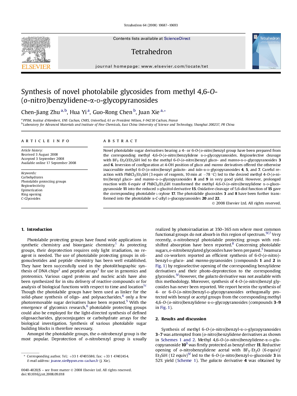 Synthesis of novel photolabile glycosides from methyl 4,6-O-(o-nitro)benzylidene-Î±-d-glycopyranosides