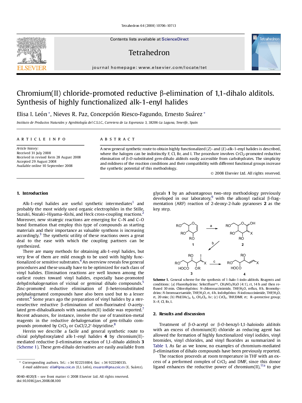 Chromium(II) chloride-promoted reductive Î²-elimination of 1,1-dihalo alditols. Synthesis of highly functionalized alk-1-enyl halides