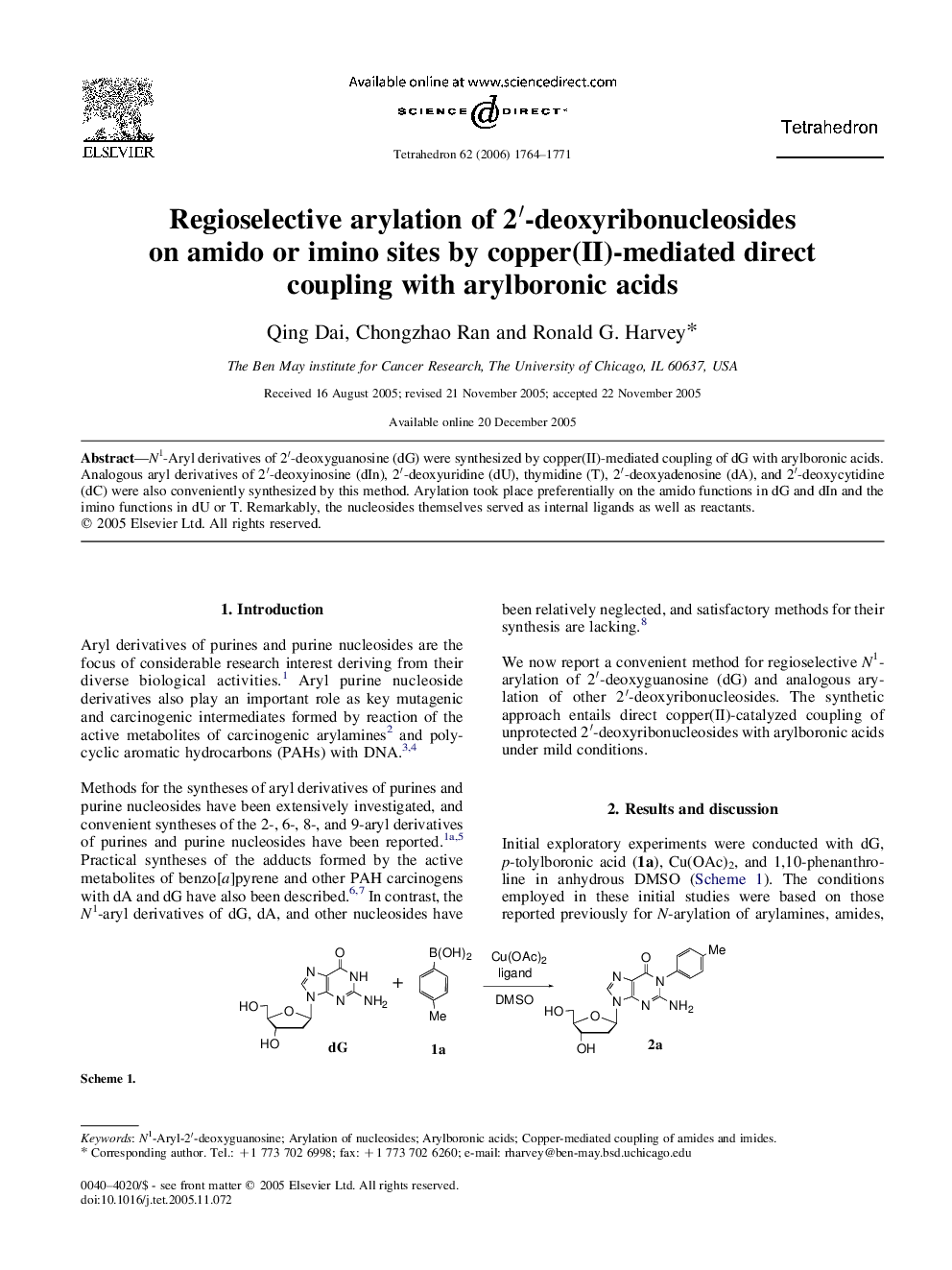 Regioselective arylation of 2â²-deoxyribonucleosides on amido or imino sites by copper(II)-mediated direct coupling with arylboronic acids