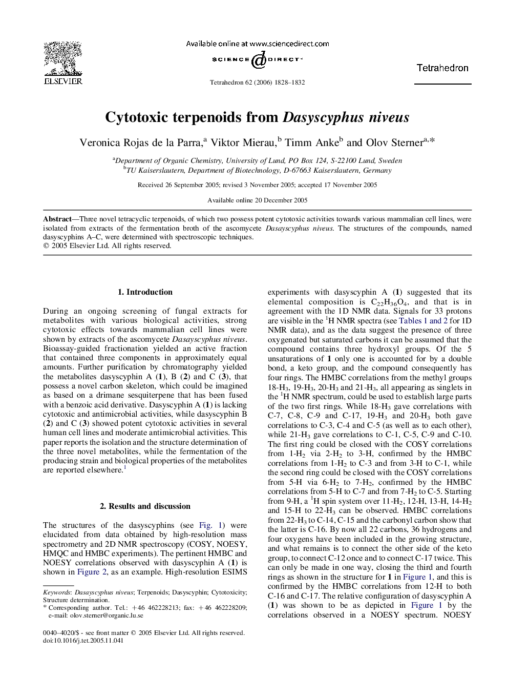 Cytotoxic terpenoids from Dasyscyphus niveus