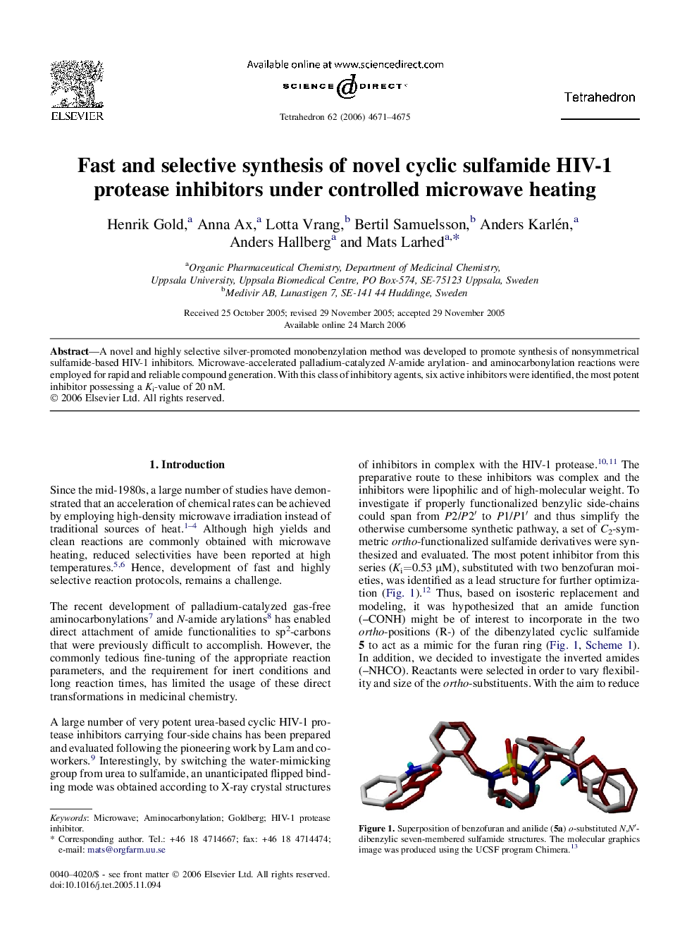 Fast and selective synthesis of novel cyclic sulfamide HIV-1 protease inhibitors under controlled microwave heating