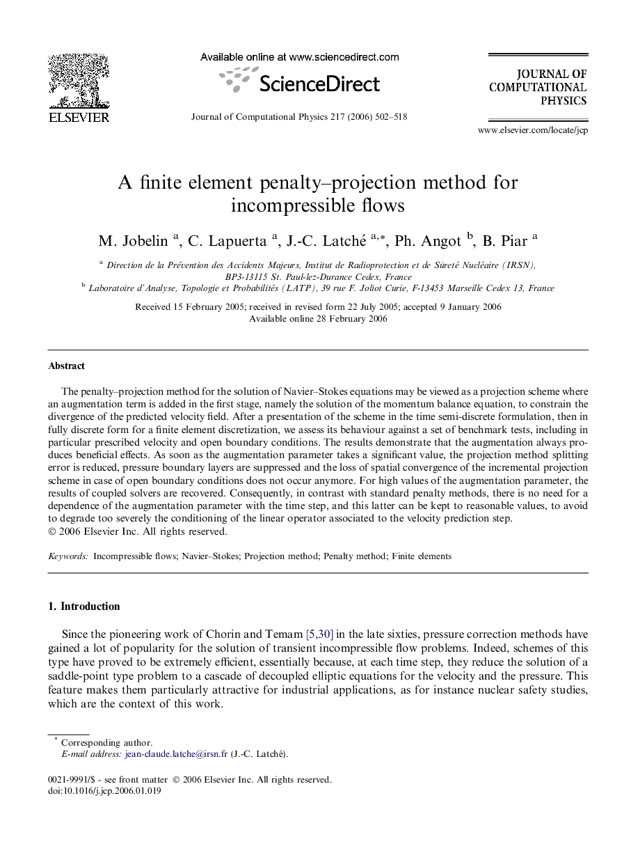 A finite element penalty–projection method for incompressible flows