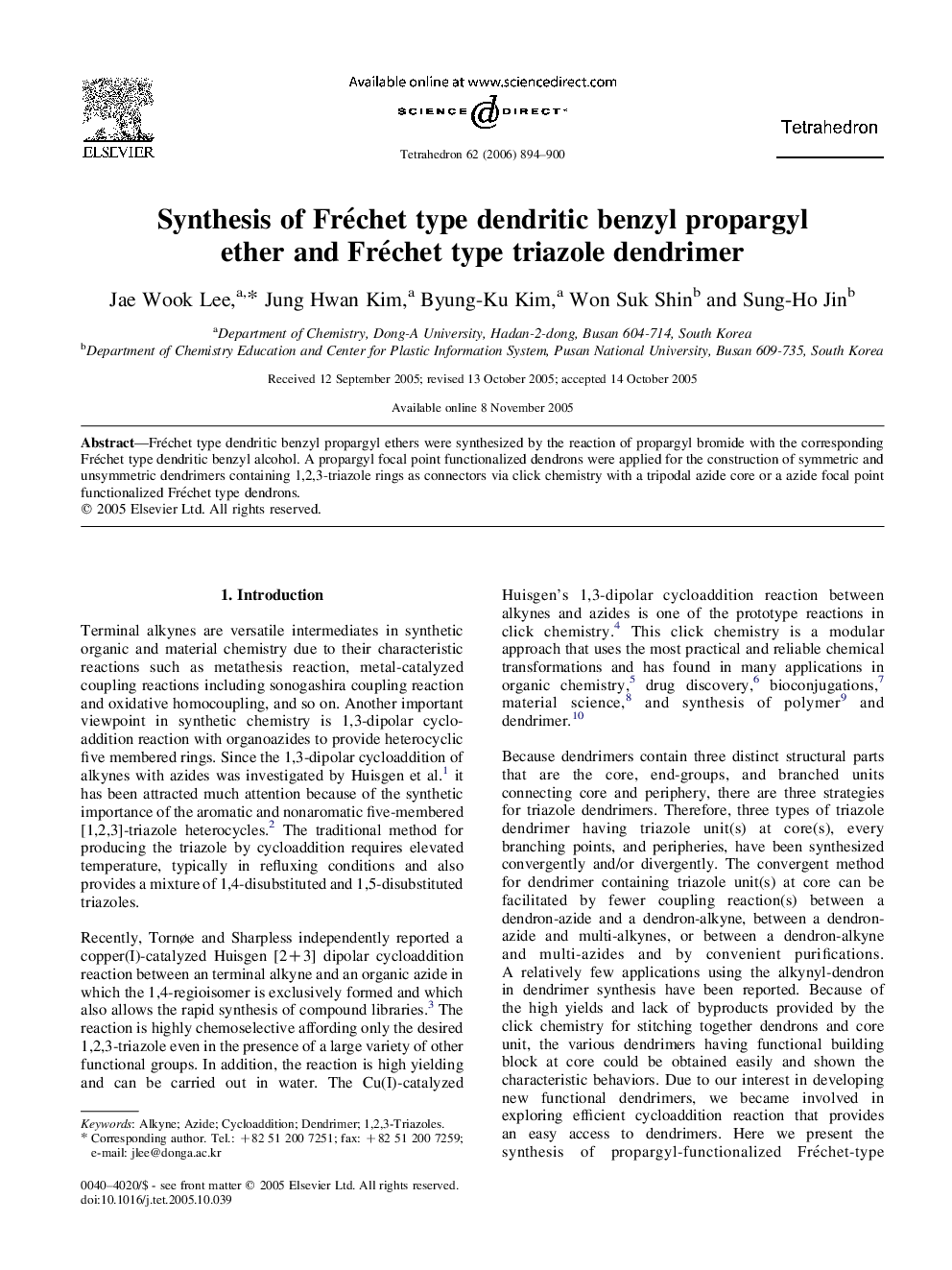 Synthesis of Fréchet type dendritic benzyl propargyl ether and Fréchet type triazole dendrimer