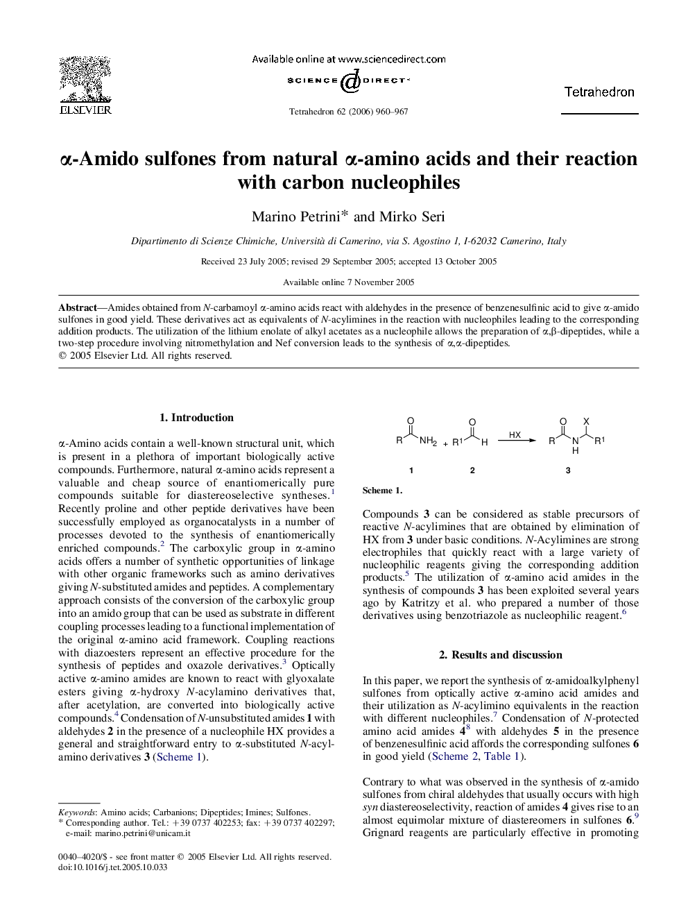 Î±-Amido sulfones from natural Î±-amino acids and their reaction with carbon nucleophiles