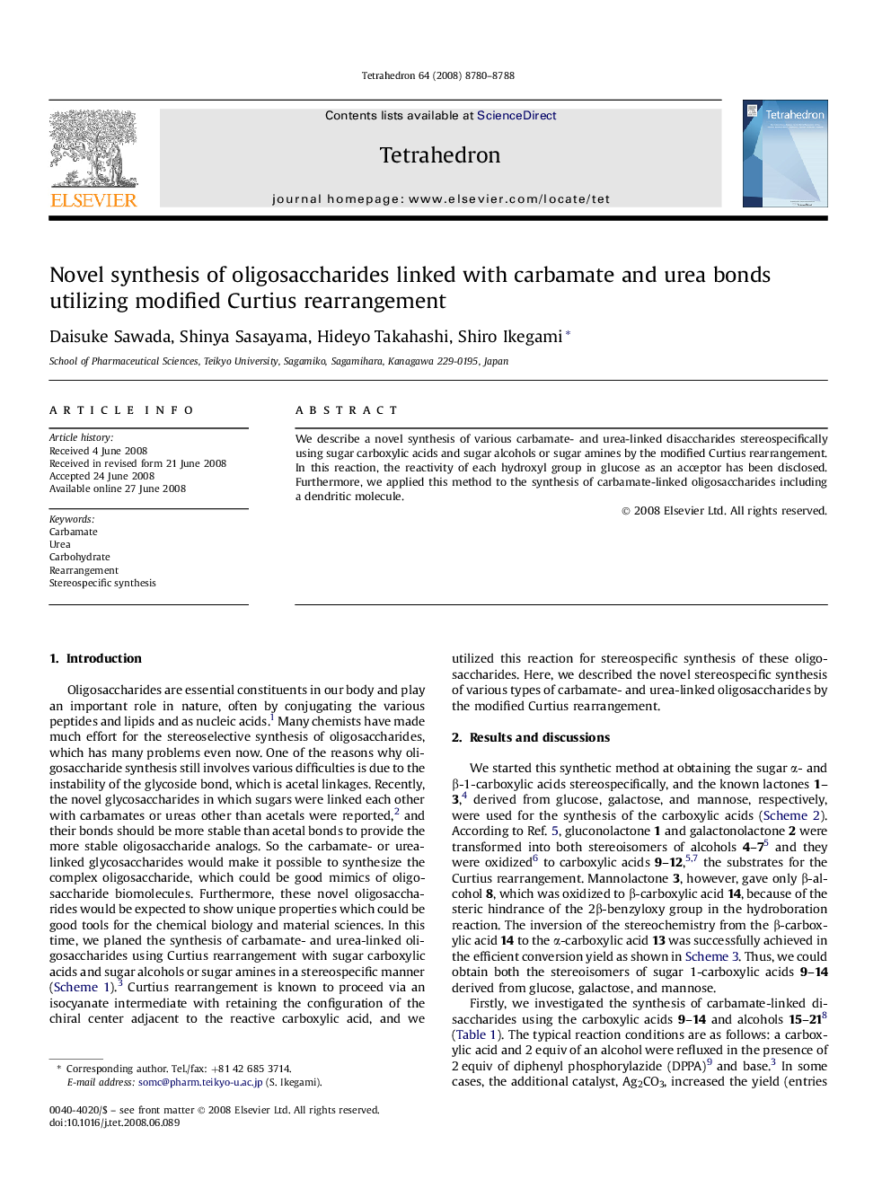 Novel synthesis of oligosaccharides linked with carbamate and urea bonds utilizing modified Curtius rearrangement