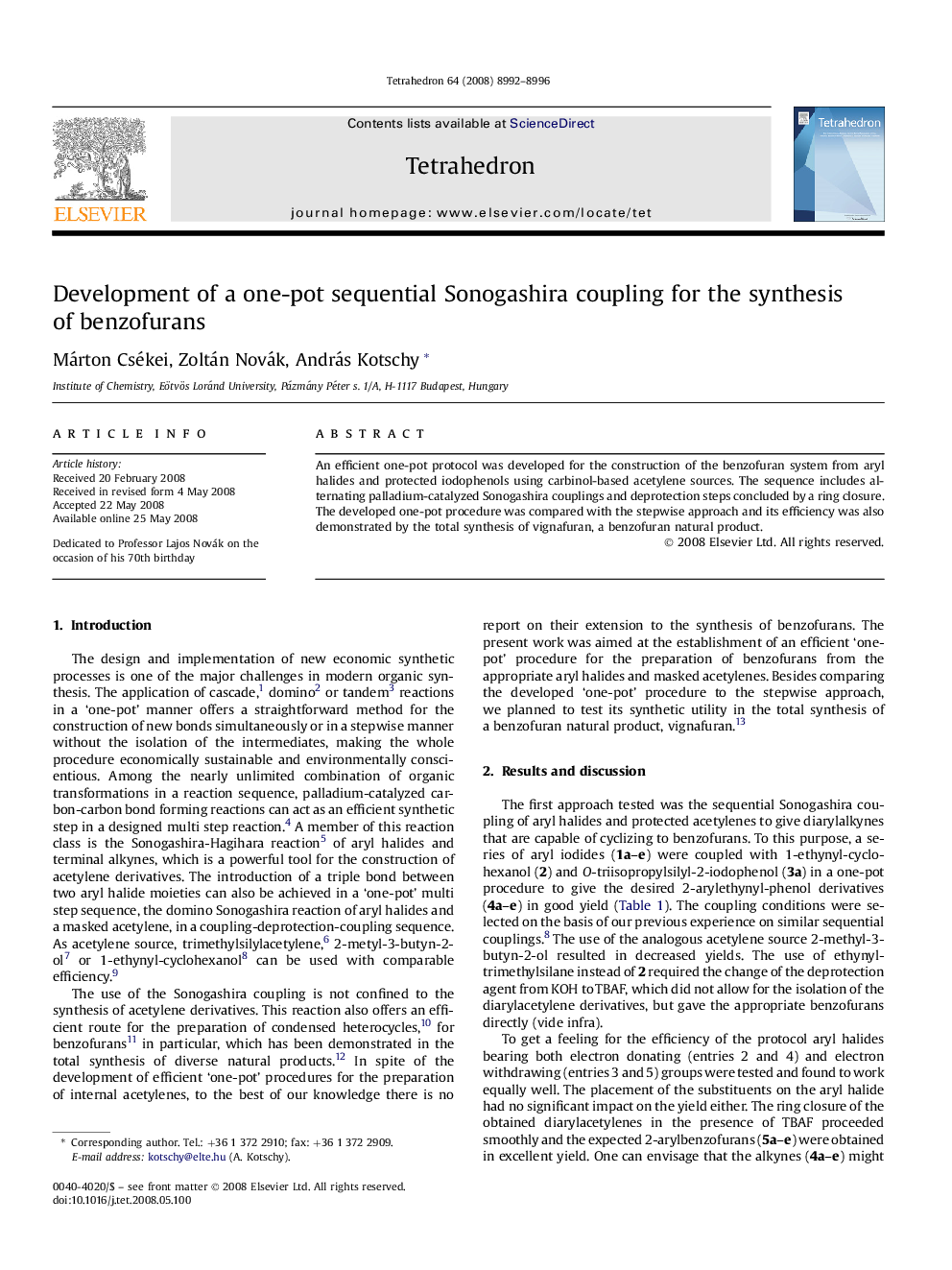 Development of a one-pot sequential Sonogashira coupling for the synthesis of benzofurans