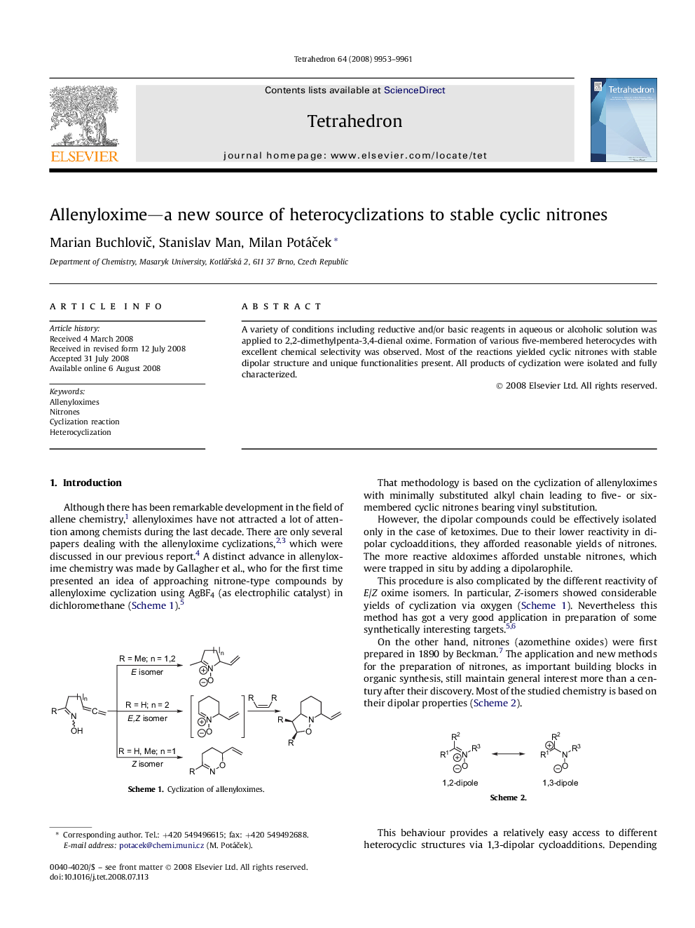 Allenyloxime-a new source of heterocyclizations to stable cyclic nitrones