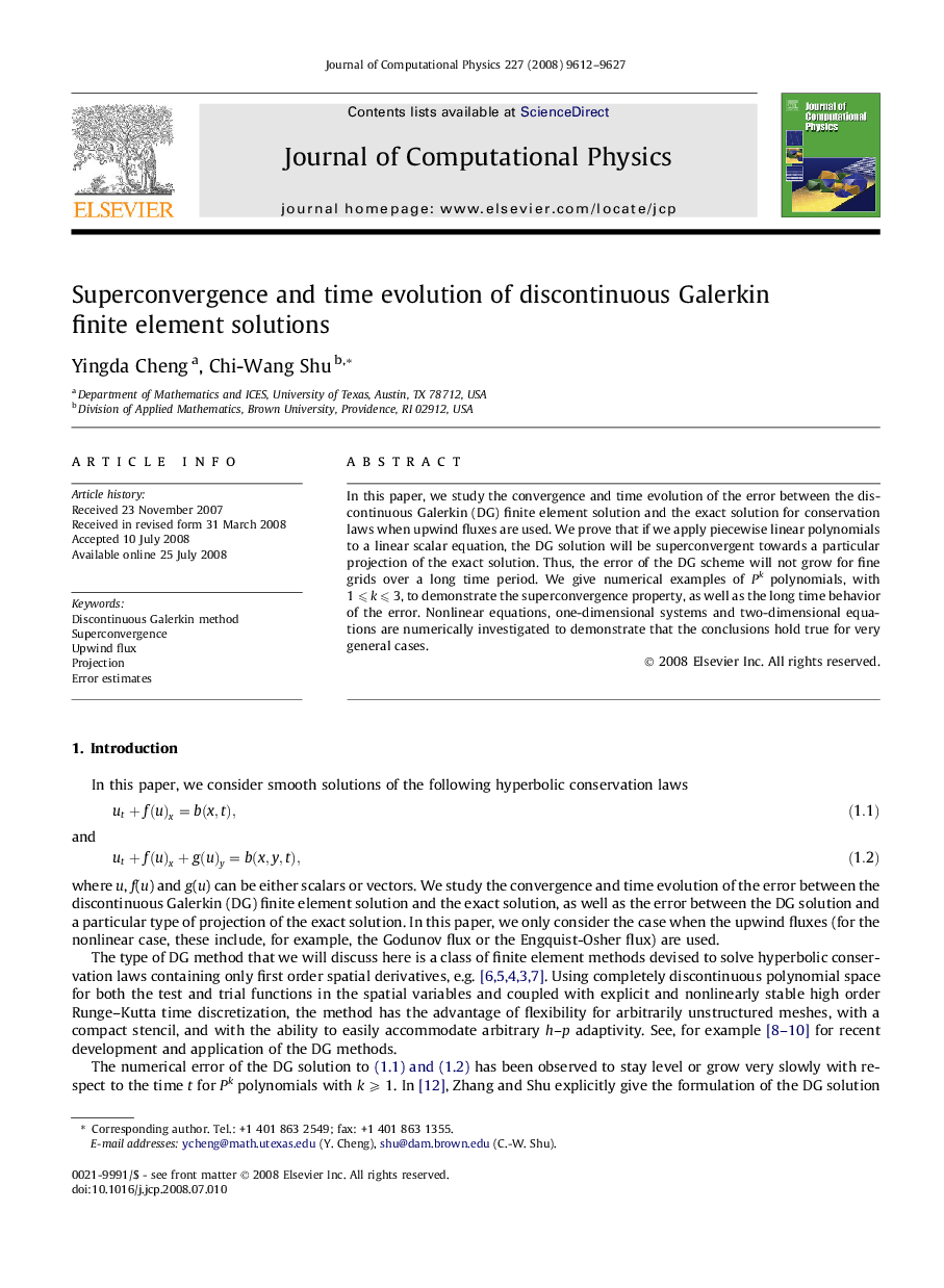 Superconvergence and time evolution of discontinuous Galerkin finite element solutions