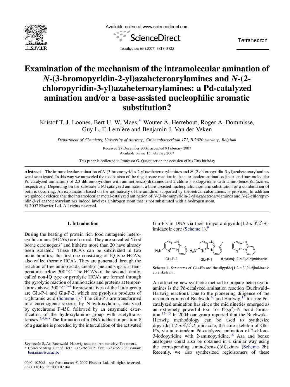 Examination of the mechanism of the intramolecular amination of N-(3-bromopyridin-2-yl)azaheteroarylamines and N-(2-chloropyridin-3-yl)azaheteroarylamines: a Pd-catalyzed amination and/or a base-assisted nucleophilic aromatic substitution?