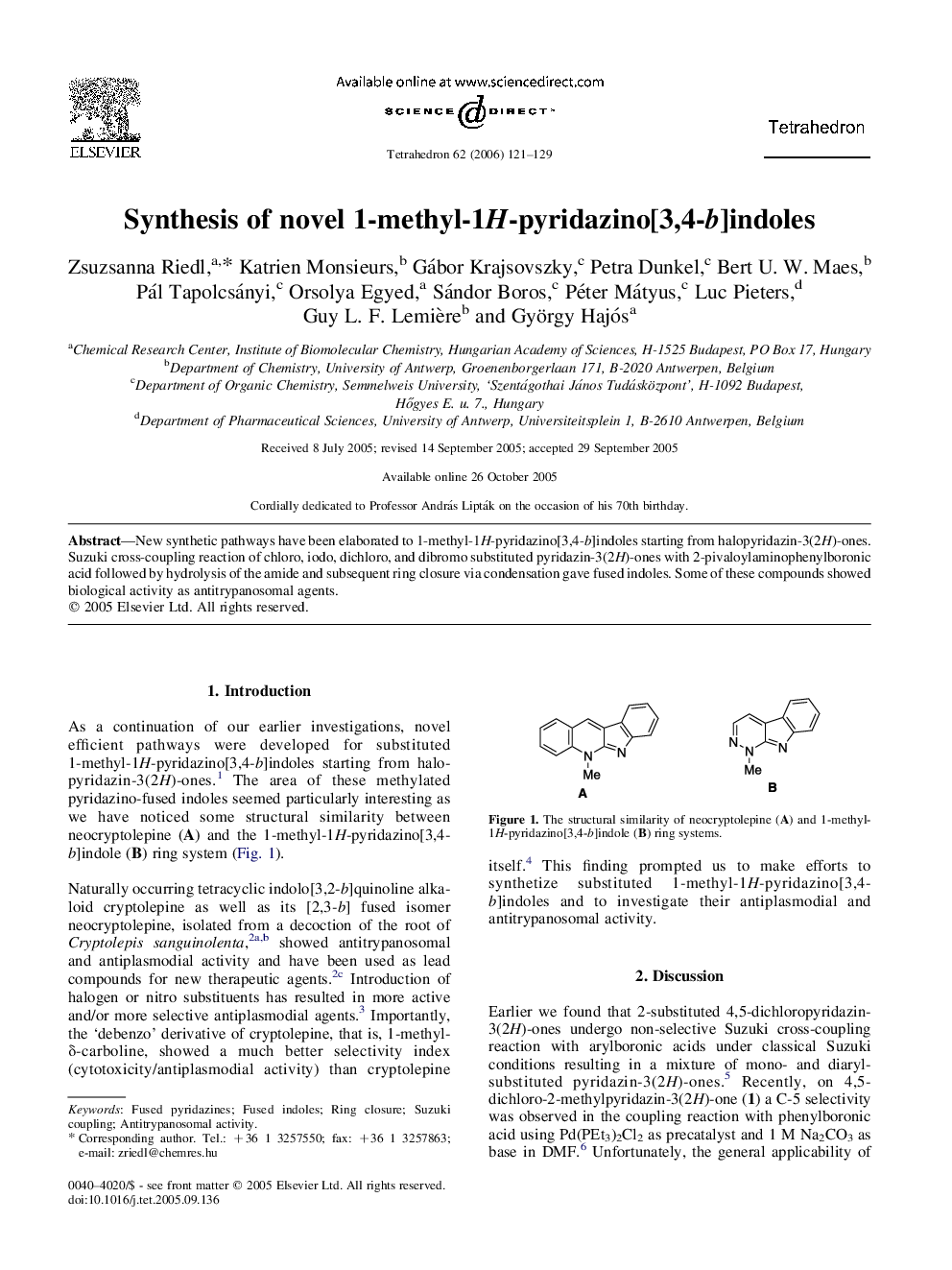 Synthesis of novel 1-methyl-1H-pyridazino[3,4-b]indoles