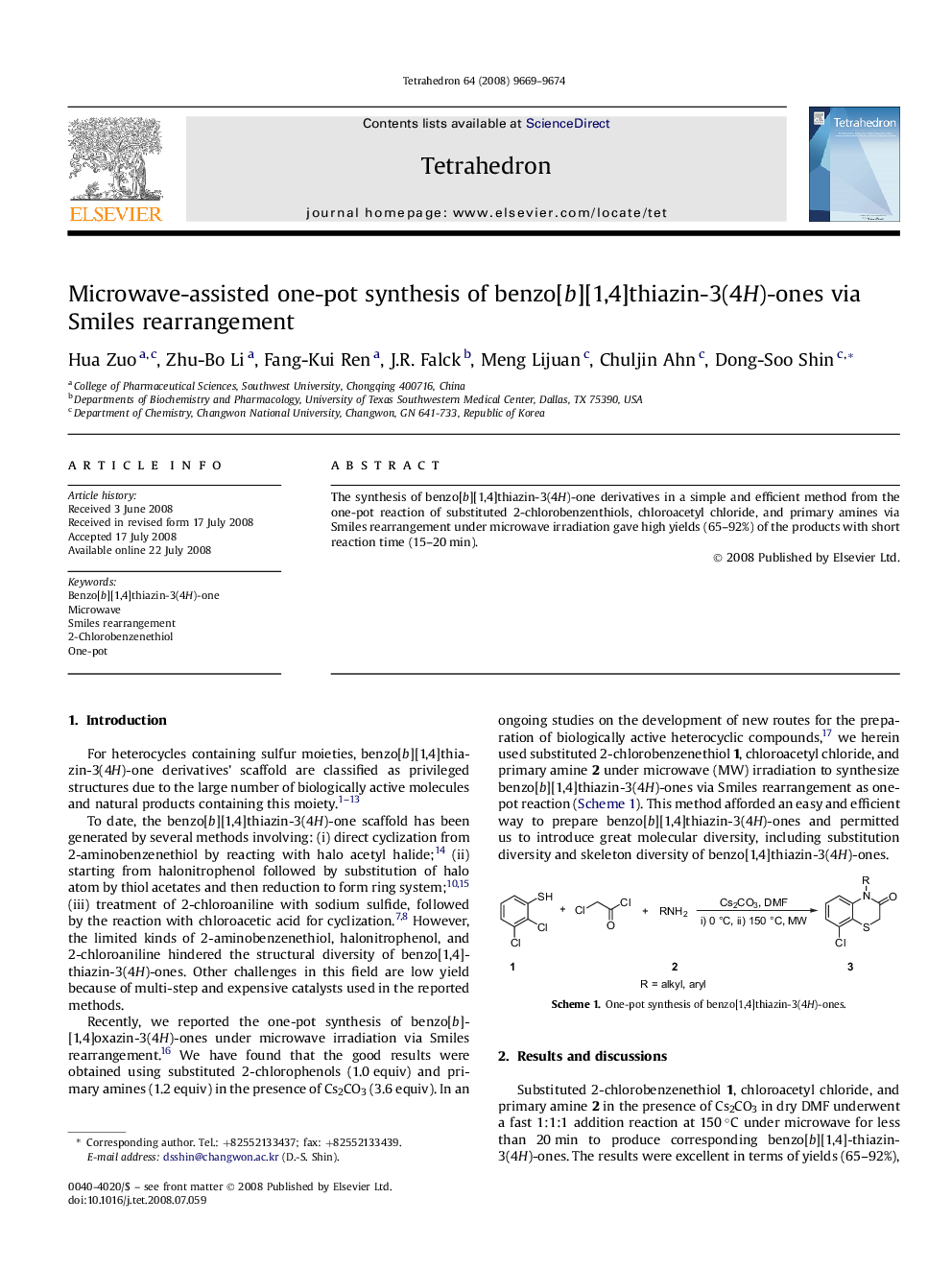 Microwave-assisted one-pot synthesis of benzo[b][1,4]thiazin-3(4H)-ones via Smiles rearrangement