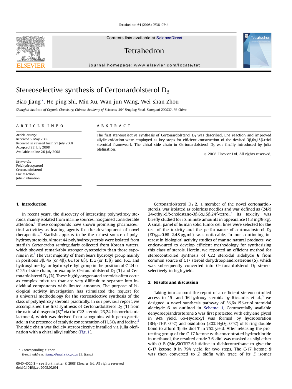 Stereoselective synthesis of Certonardolsterol D3