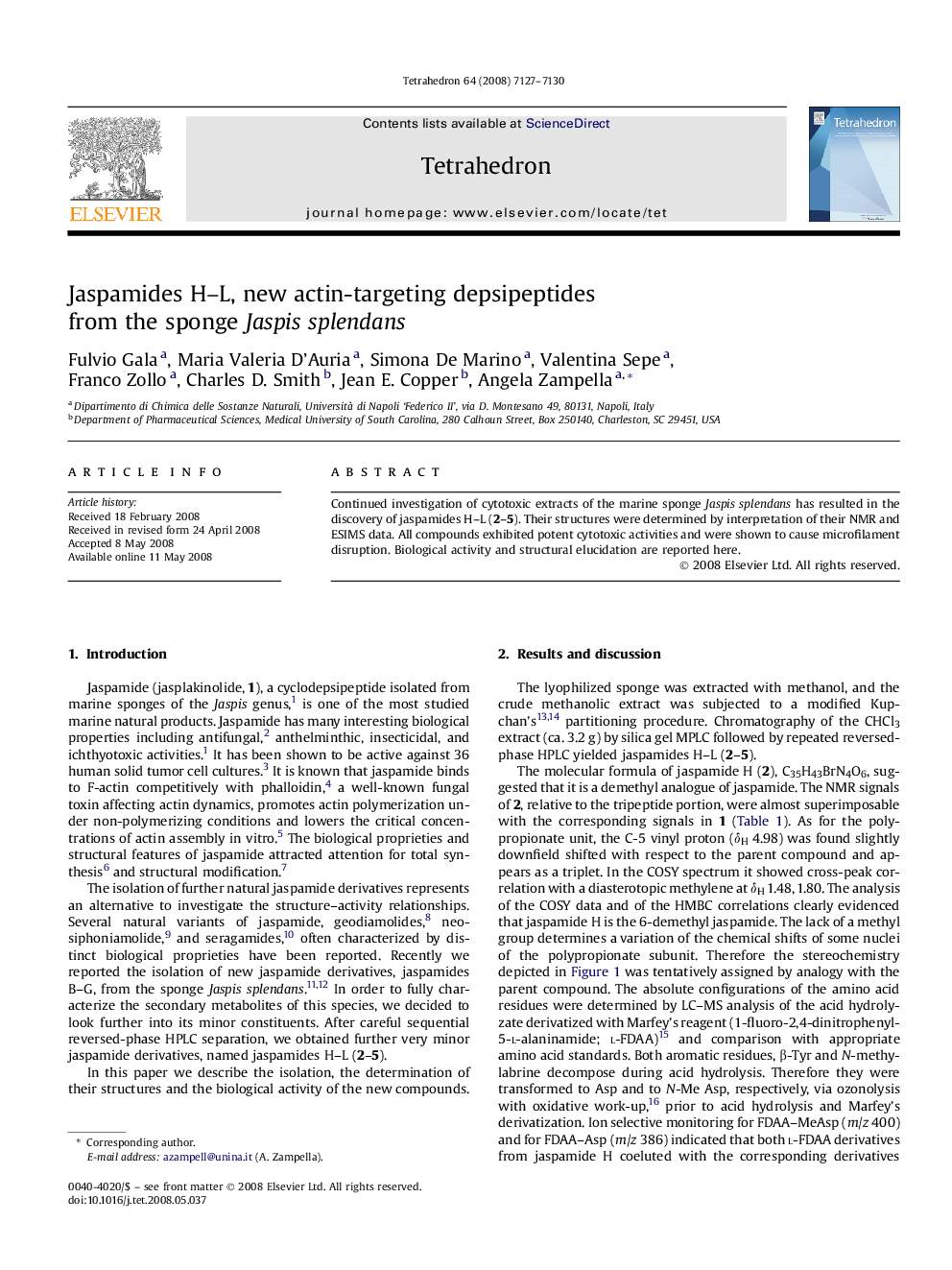 Jaspamides H-L, new actin-targeting depsipeptides from the sponge Jaspis splendans