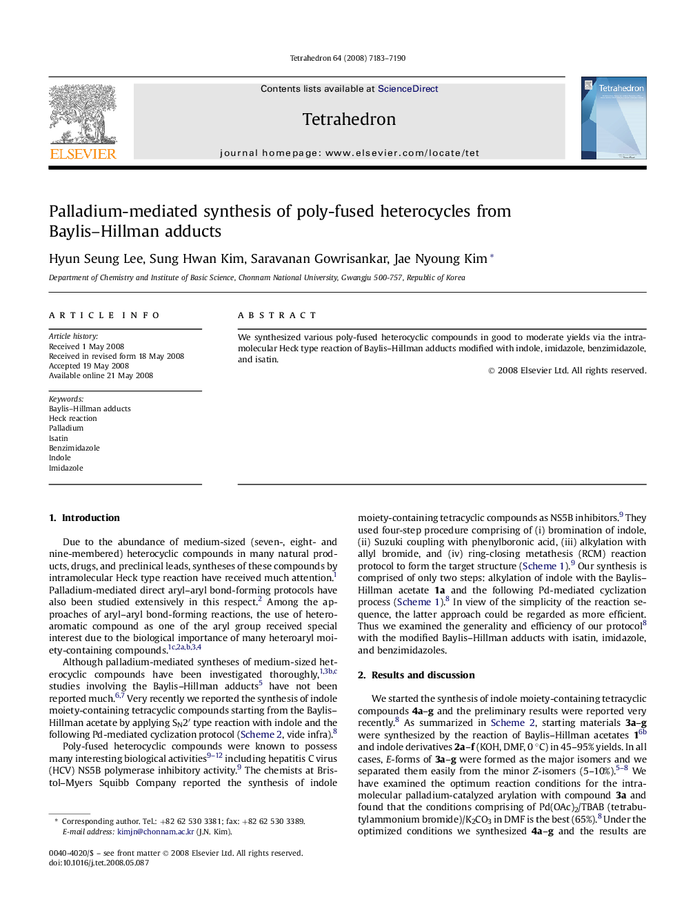 Palladium-mediated synthesis of poly-fused heterocycles from Baylis-Hillman adducts