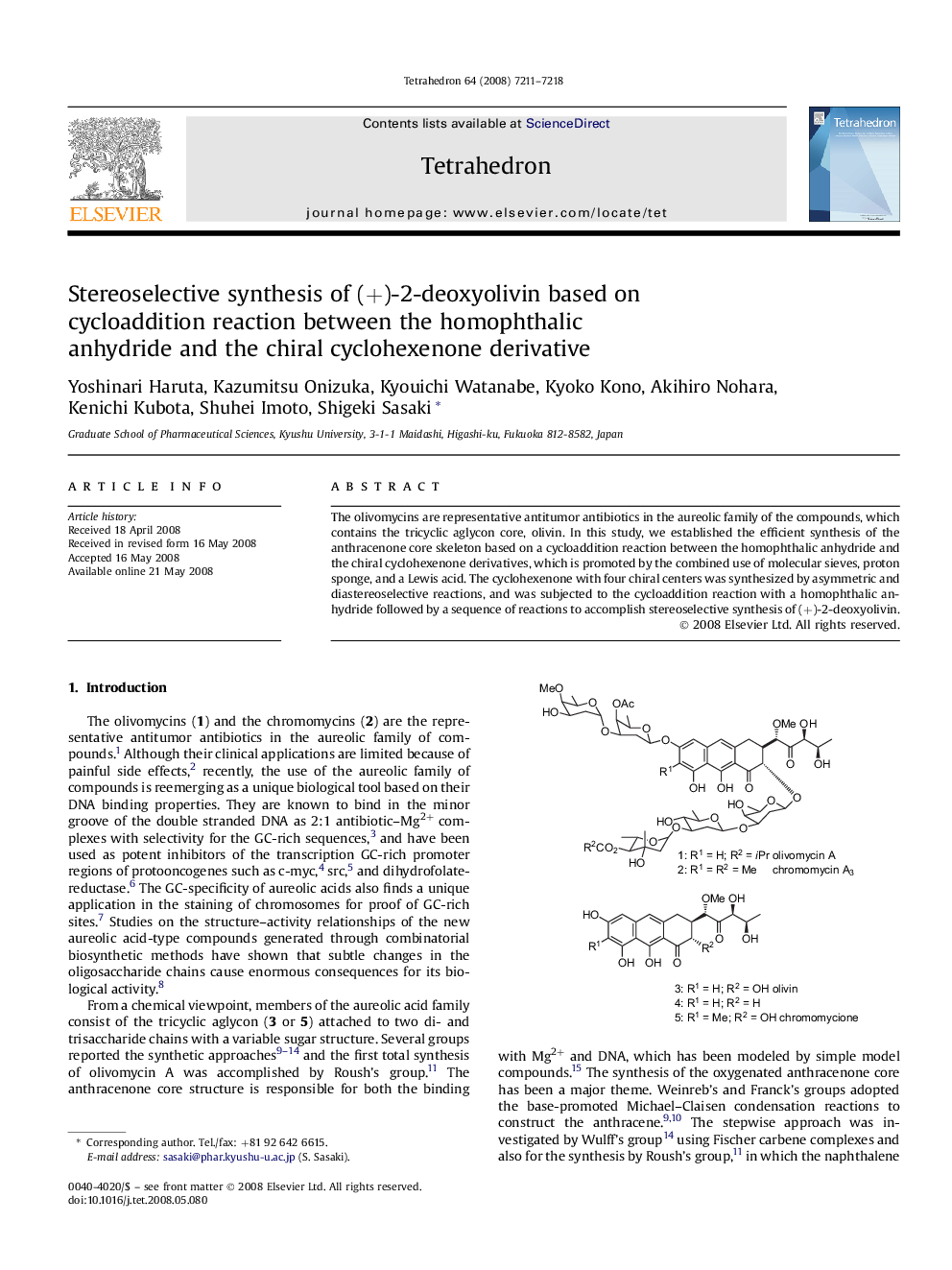 Stereoselective synthesis of (+)-2-deoxyolivin based on cycloaddition reaction between the homophthalic anhydride and the chiral cyclohexenone derivative