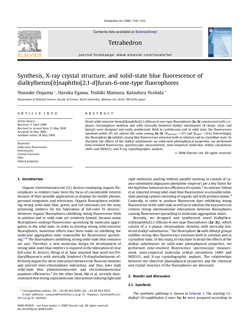 Synthesis, X-ray crystal structure, and solid-state blue fluorescence of dialkylbenzo[b]naphtho[2,1-d]furan-6-one-type fluorophores