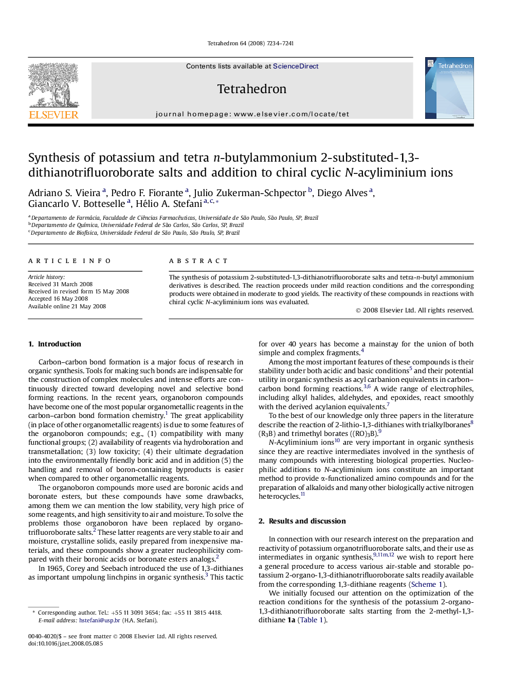 Synthesis of potassium and tetra n-butylammonium 2-substituted-1,3-dithianotrifluoroborate salts and addition to chiral cyclic N-acyliminium ions