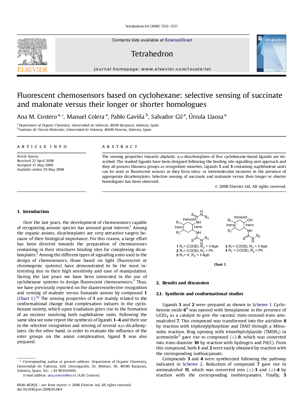 Fluorescent chemosensors based on cyclohexane: selective sensing of succinate and malonate versus their longer or shorter homologues