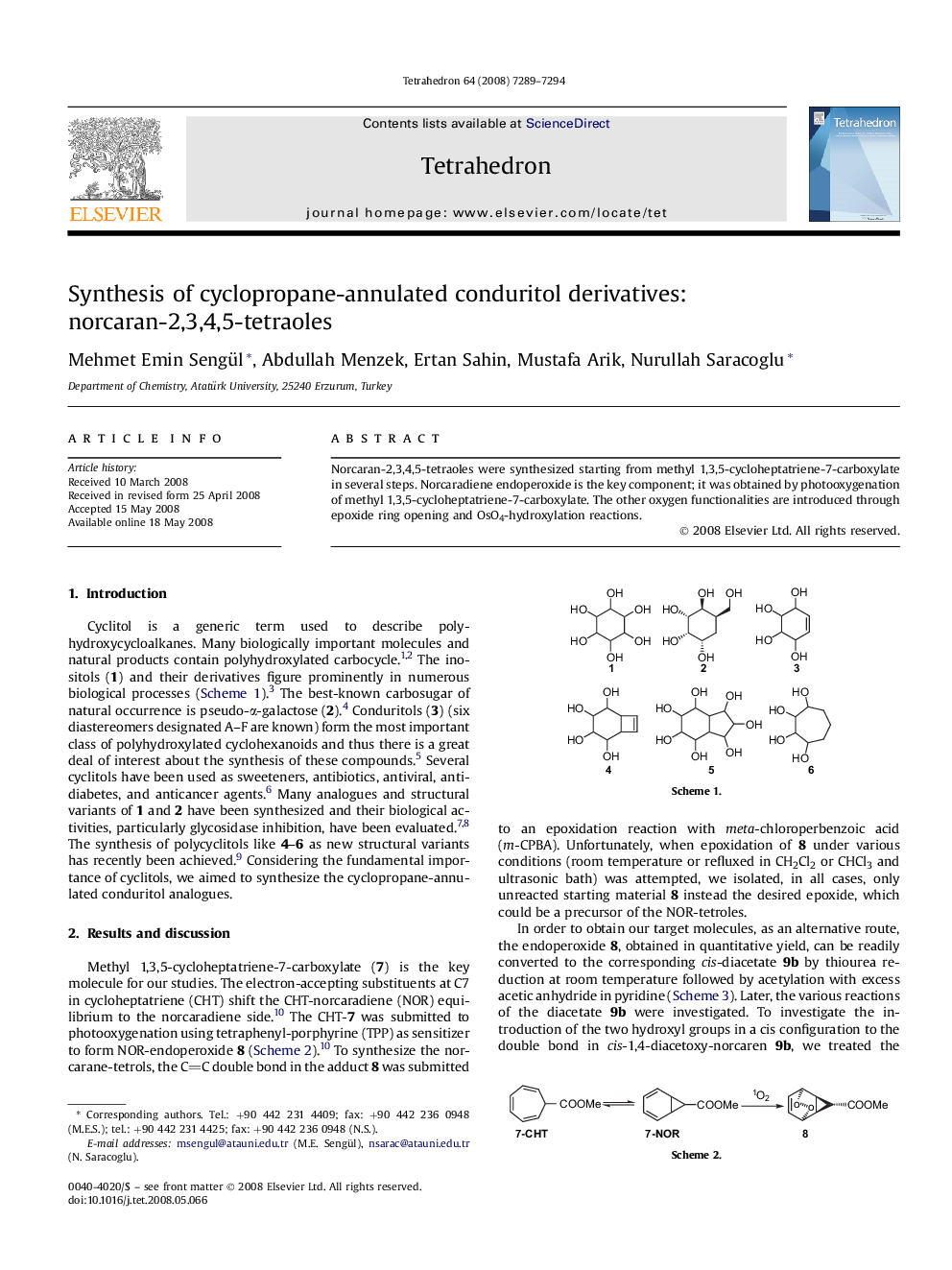 Synthesis of cyclopropane-annulated conduritol derivatives: norcaran-2,3,4,5-tetraoles