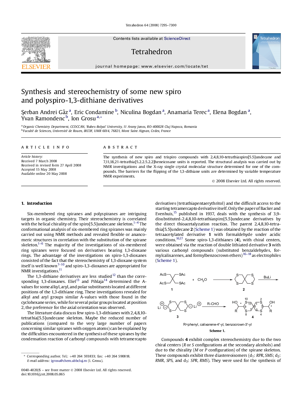 Synthesis and stereochemistry of some new spiro and polyspiro-1,3-dithiane derivatives
