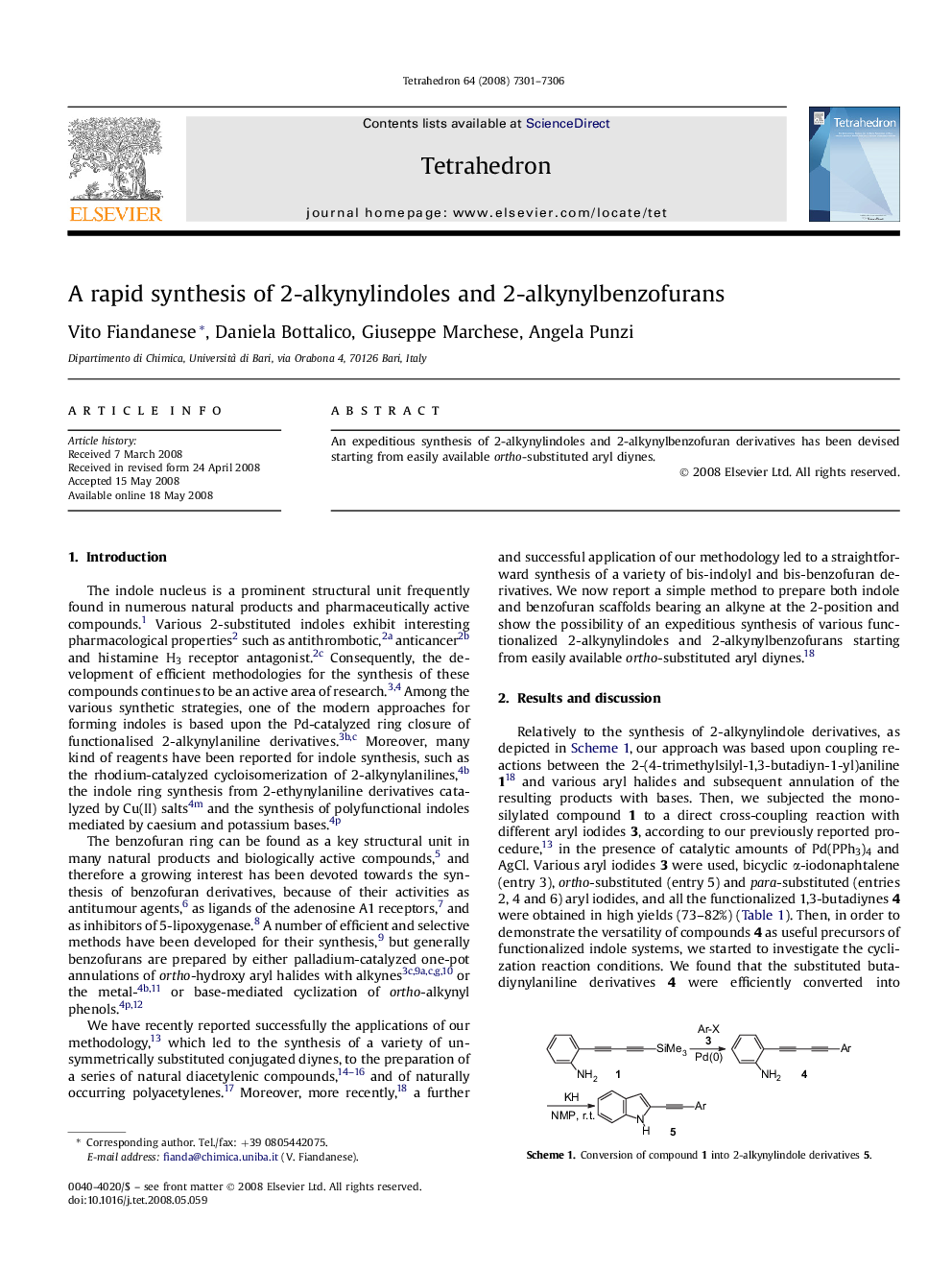 A rapid synthesis of 2-alkynylindoles and 2-alkynylbenzofurans