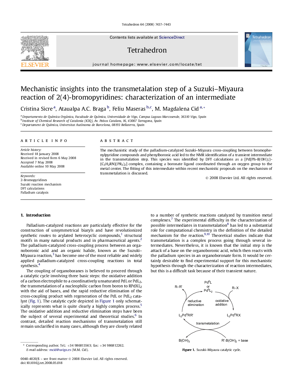 Mechanistic insights into the transmetalation step of a Suzuki-Miyaura reaction of 2(4)-bromopyridines: characterization of an intermediate