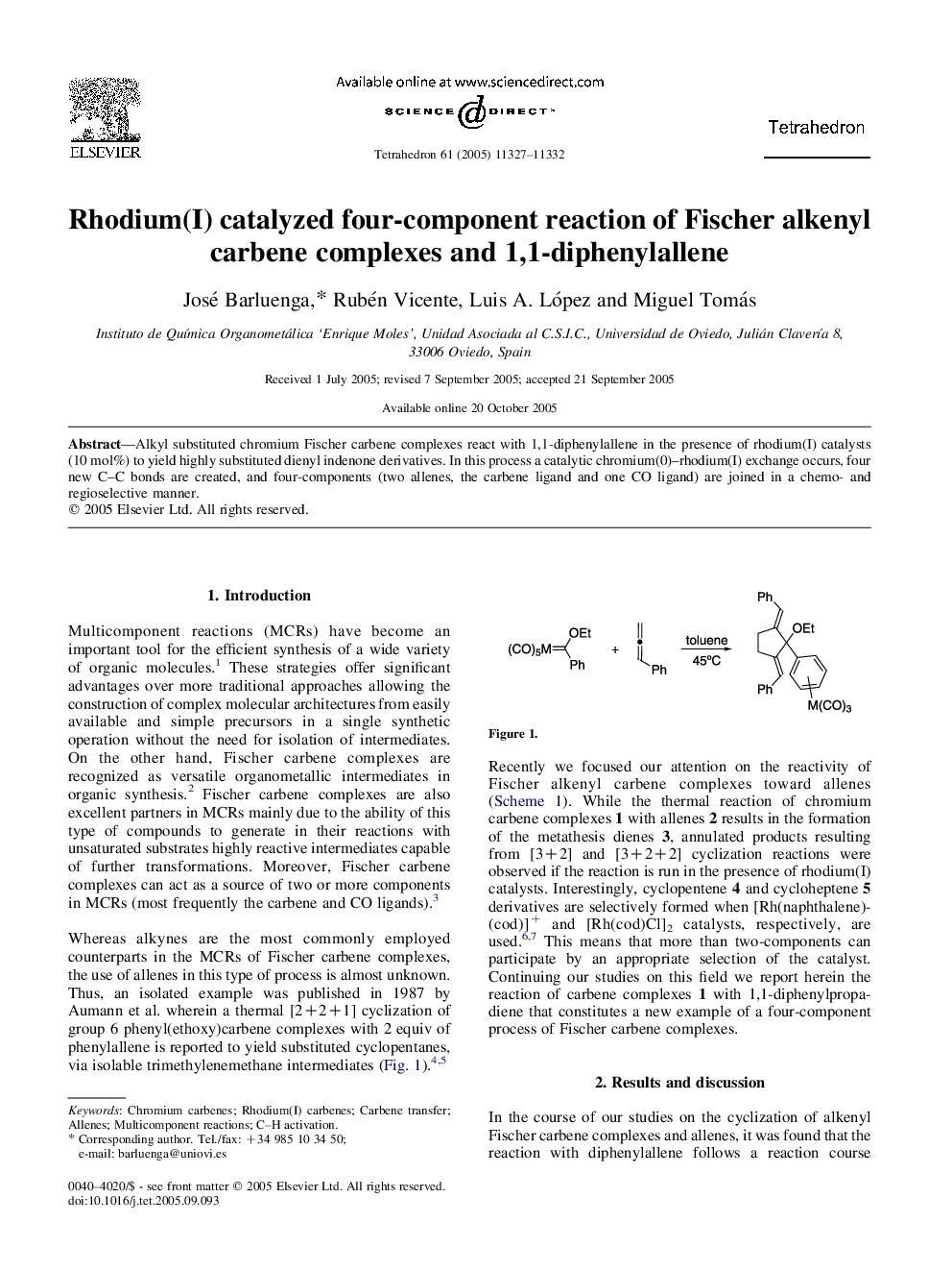 Rhodium(I) catalyzed four-component reaction of Fischer alkenyl carbene complexes and 1,1-diphenylallene