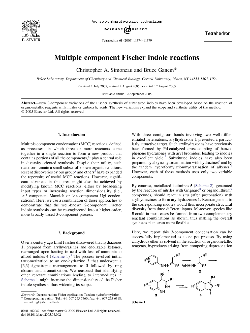 Multiple component Fischer indole reactions