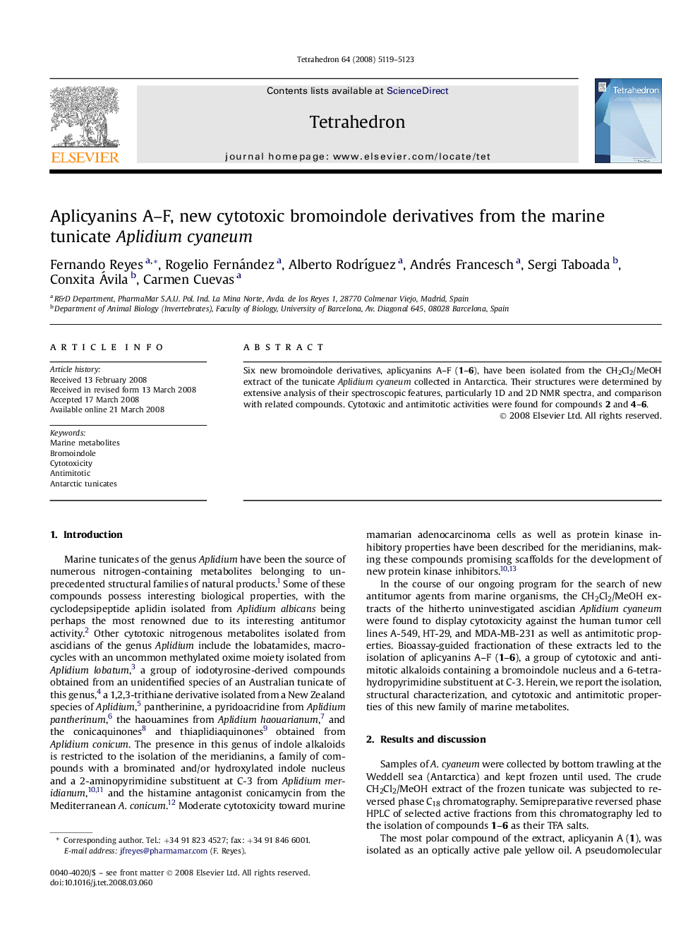 Aplicyanins A-F, new cytotoxic bromoindole derivatives from the marine tunicate Aplidium cyaneum