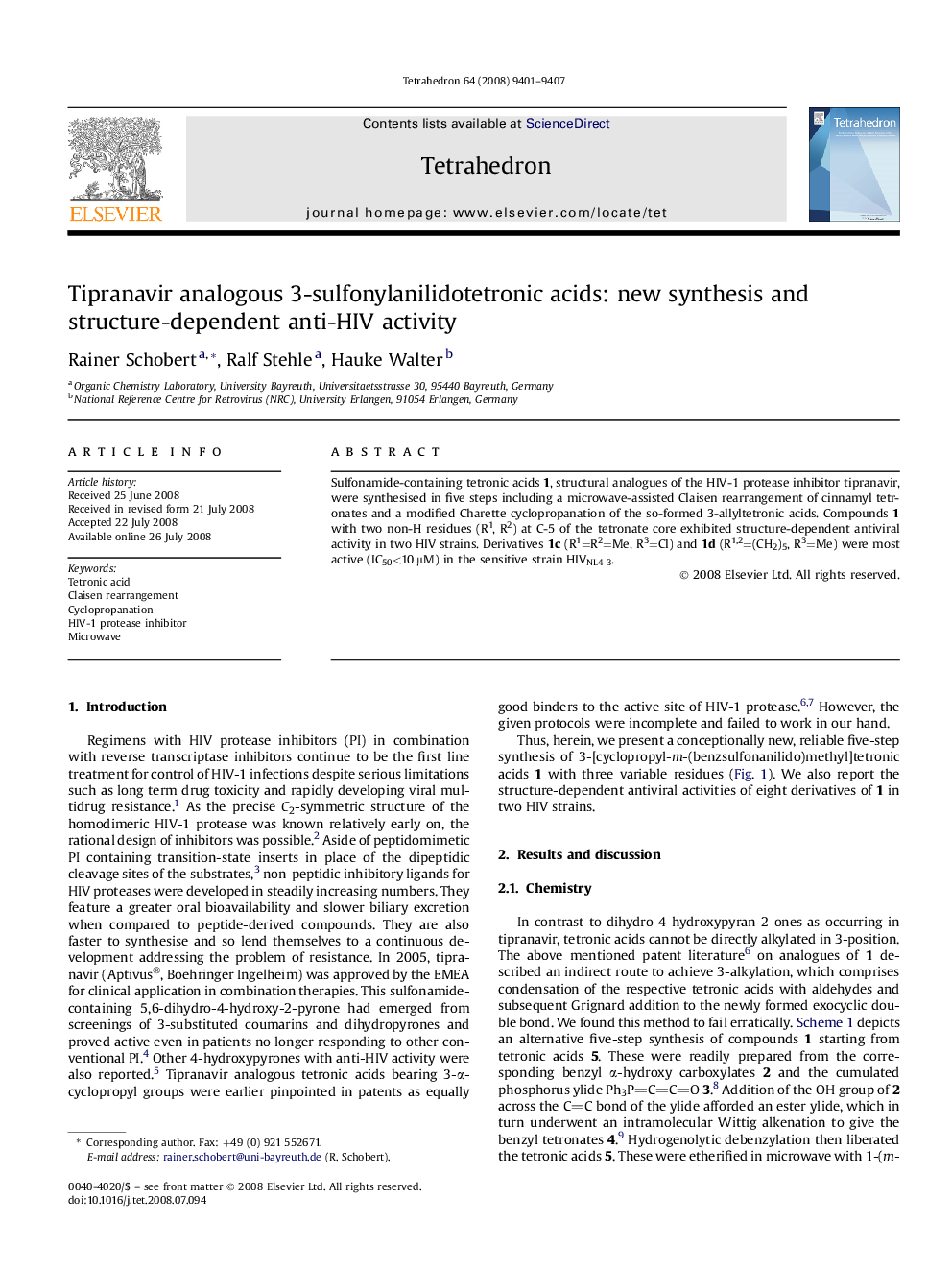 Tipranavir analogous 3-sulfonylanilidotetronic acids: new synthesis and structure-dependent anti-HIV activity